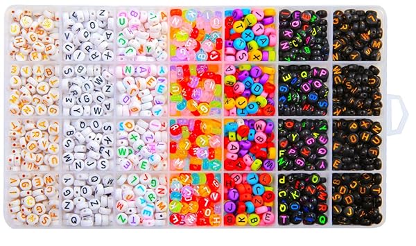 Eppingwin Eppingwin 1400 pcs Alphabet Letter Beads for Jewelry and Bracelet Making in 28 Grid Box with 7 Colors 4x7 mm Beads