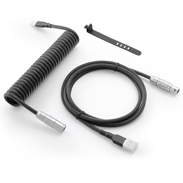 GUNMJO GUNMJO Pro Custom Coiled USB C Cable for Gaming Keyboard 1.5M Carbon Black Double-Sleeved Mechanical Keyboard Cable with Detachable Aviator