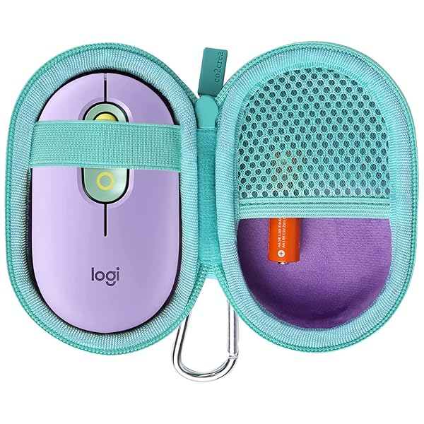 co2CREA Hard Case for Logitech POP Wireless Mouse - Purple & Daydream Mint Zipper Protection