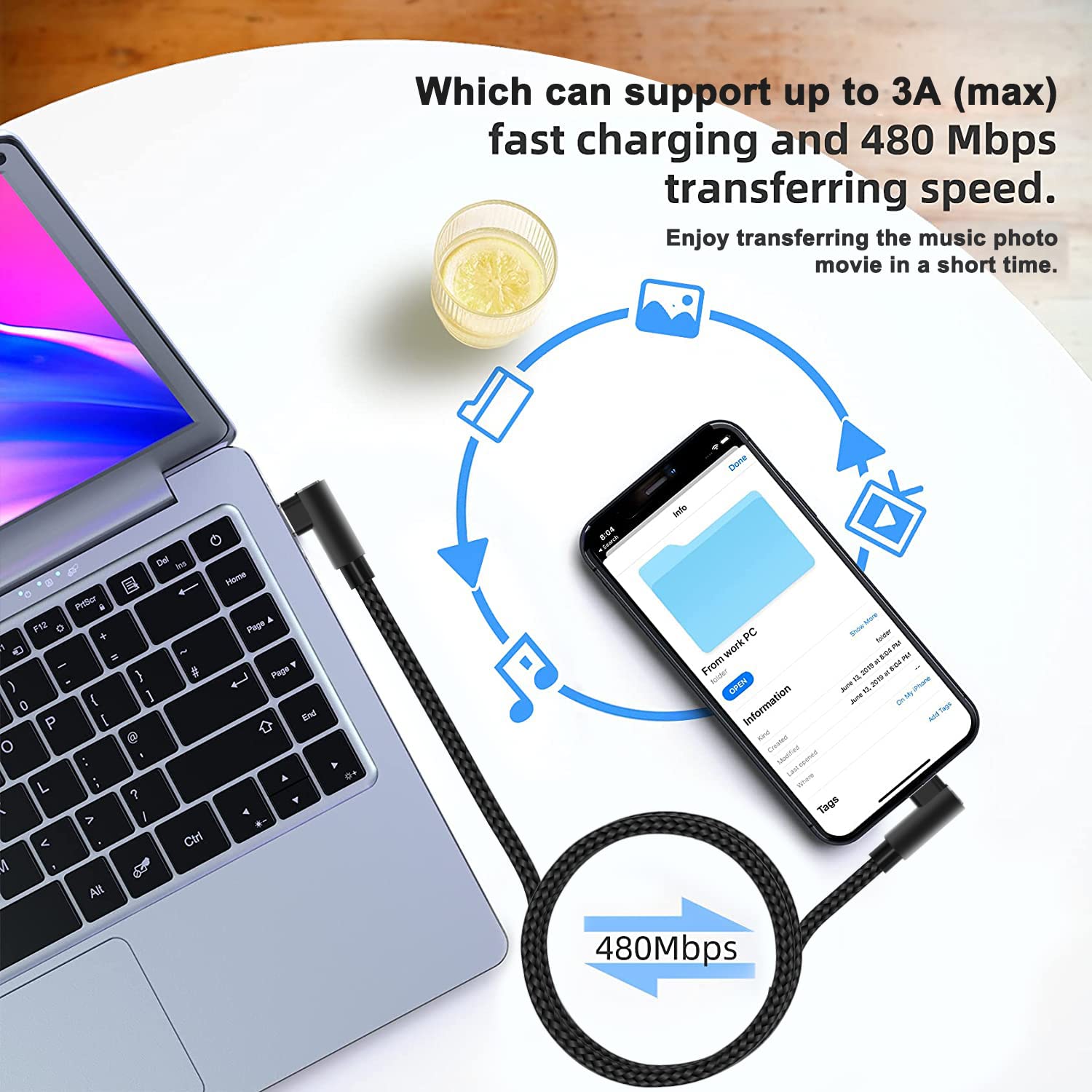 USB C to Lightning Cable 3ft MFi Certified 3 Pack Right Angle Fast Charging Cable for iPhone 13 12 11 Pro X XS XR 8 Plus 7 6 5 Black - View 4 of 9