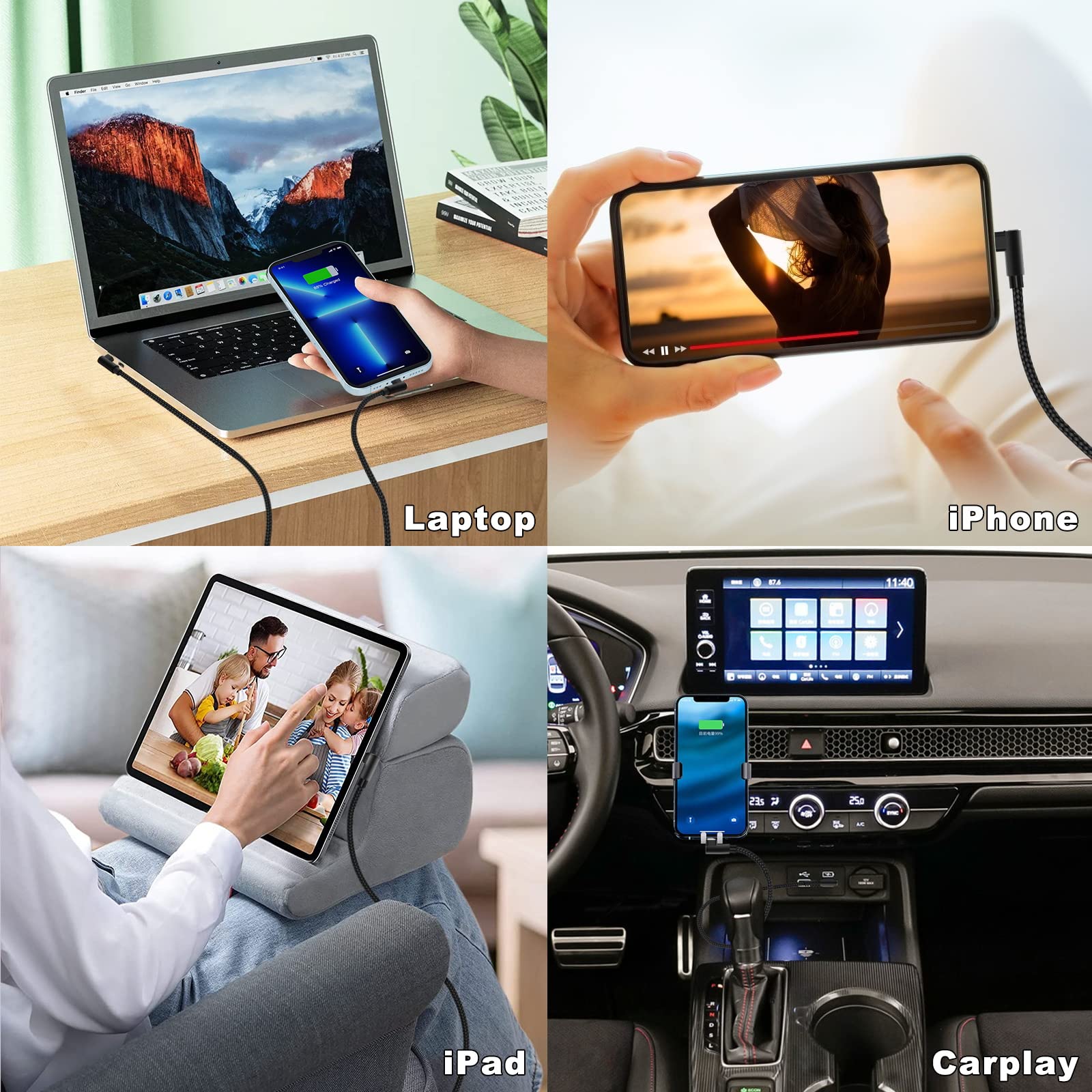 USB C to Lightning Cable 3ft MFi Certified 3 Pack Right Angle Fast Charging Cable for iPhone 13 12 11 Pro X XS XR 8 Plus 7 6 5 Black - View 5 of 9