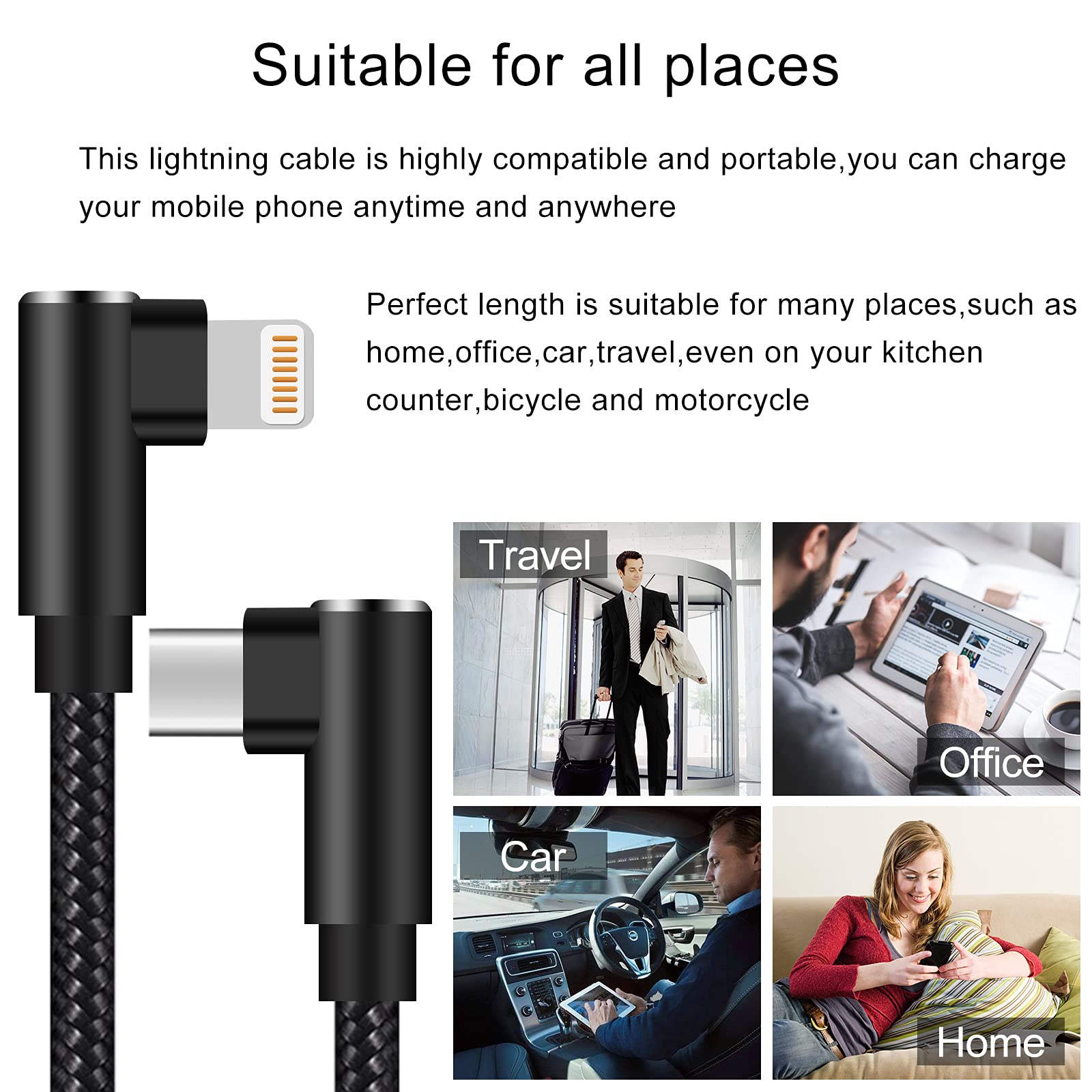 USB C to Lightning Cable 3ft MFi Certified 3 Pack Right Angle Fast Charging Cable for iPhone 13 12 11 Pro X XS XR 8 Plus 7 6 5 Black - View 7 of 9