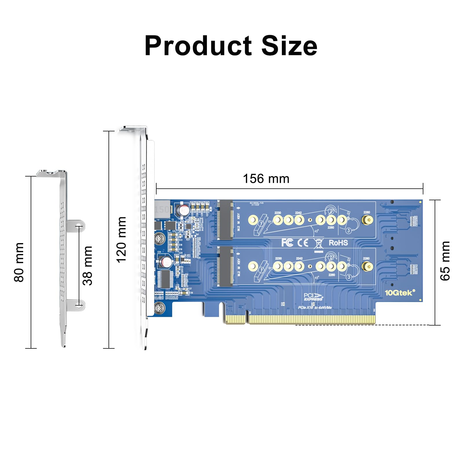 REDLUX PCIe 3.0 to NVMe M.2 Adapter for M Key SSD PCIe X16 Requires Motherboard BIOS Support for Bifurcation - View 5 of 9