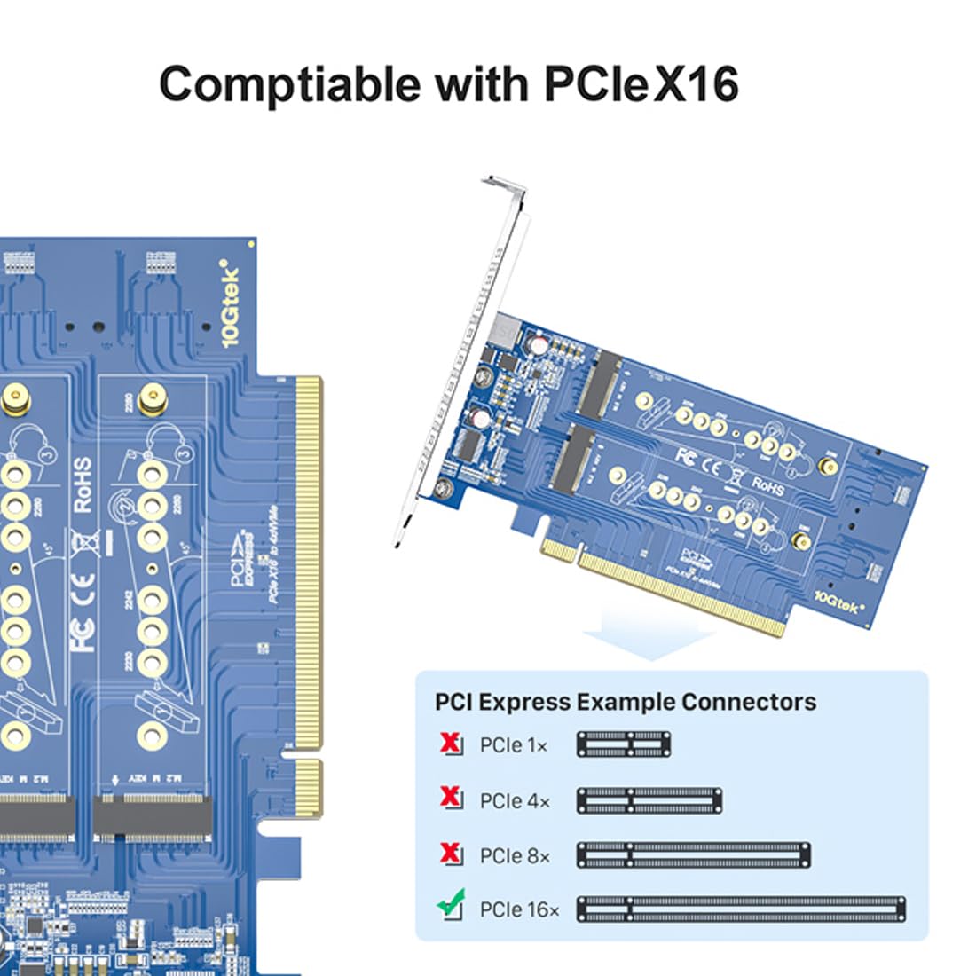 REDLUX PCIe 3.0 to NVMe M.2 Adapter for M Key SSD PCIe X16 Requires Motherboard BIOS Support for Bifurcation - View 6 of 9