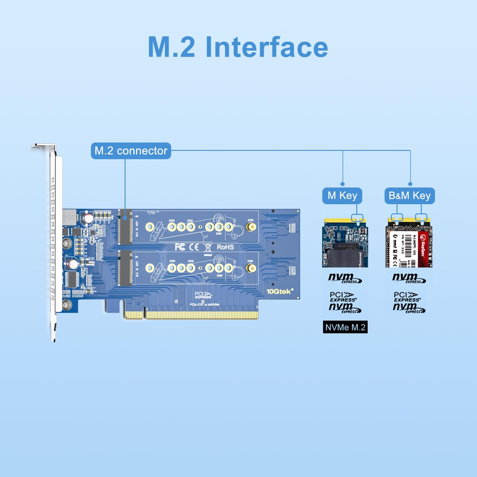 REDLUX PCIe 3.0 to NVMe M.2 Adapter for M Key SSD PCIe X16 Requires Motherboard BIOS Support for Bifurcation - View 7 of 9