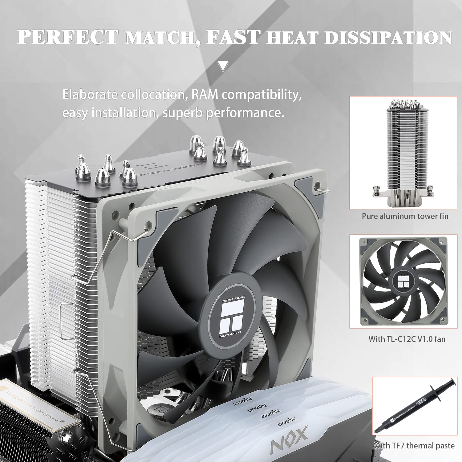 Thermalright Thermalright BA120 CPU Air Cooler with 6 Heat Pipes and Quiet TL-C12C PWM Fan for AMD and Intel LGA1700 1150 1151 1200 1851 PC Cooling - View 4 of 7