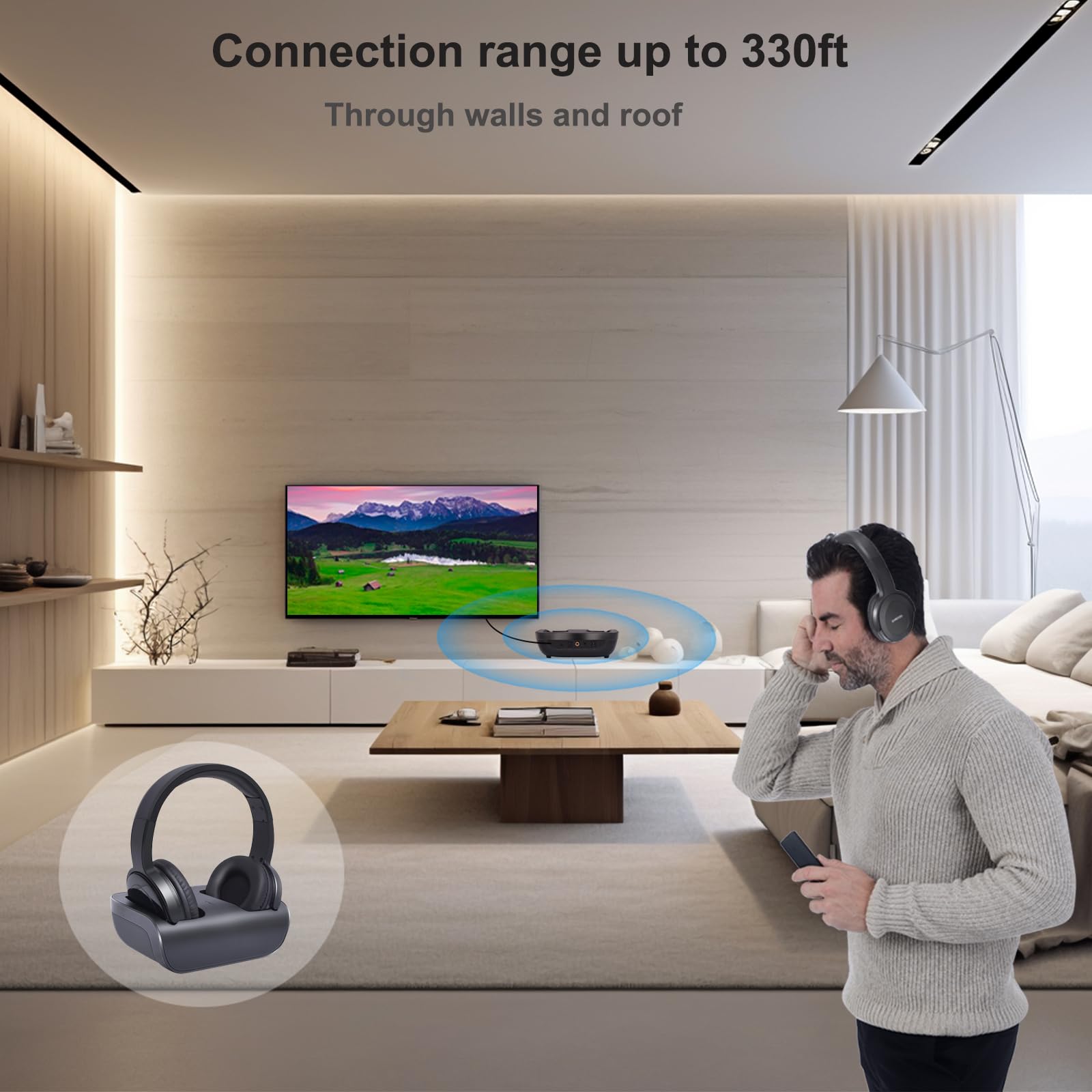 ZANCHIE ZANCHIE Wireless Headphones for TV Watching with RF Transmitter and Charging Dock for Seniors No Audio Delay Up to 330ft Range - View 2 of 7