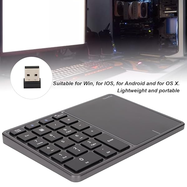 Sanpyl Sanpyl Numeric Keypad 22 Keys 2 in 1 Bluetooth 4.2 Touchpad Type C Charging Financial Accounting Keyboard for Laptop PC Desktop Iron Gray - View 4 of 11