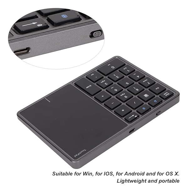 Sanpyl Sanpyl Numeric Keypad 22 Keys 2 in 1 Bluetooth 4.2 Touchpad Type C Charging Financial Accounting Keyboard for Laptop PC Desktop Iron Gray - View 6 of 11