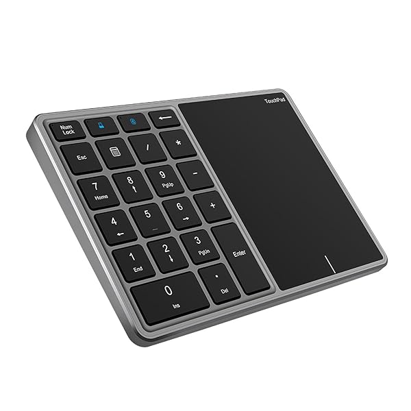 Sanpyl Sanpyl Numeric Keypad 22 Keys 2 in 1 Bluetooth 4.2 Touchpad Type C Charging Financial Accounting Keyboard for Laptop PC Desktop Iron Gray