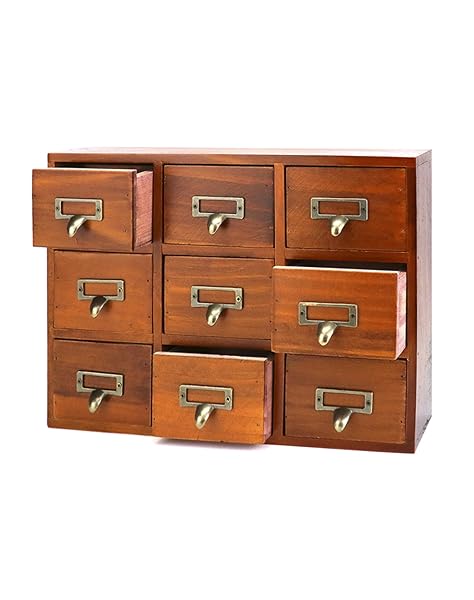 QWORK QWORK Vintage Apothecary Desk Drawer Organizer: 9-Drawer Wooden Storage for Home Office & Bedroom