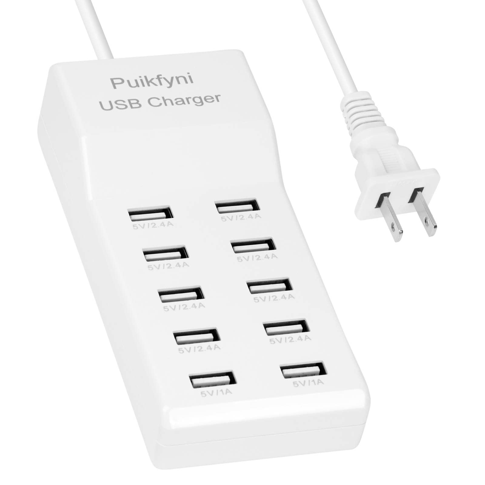10 Port USB Charger Station Smart Multiple Charging Block for Mobile Phones iPads Smart Watches and Tablets White