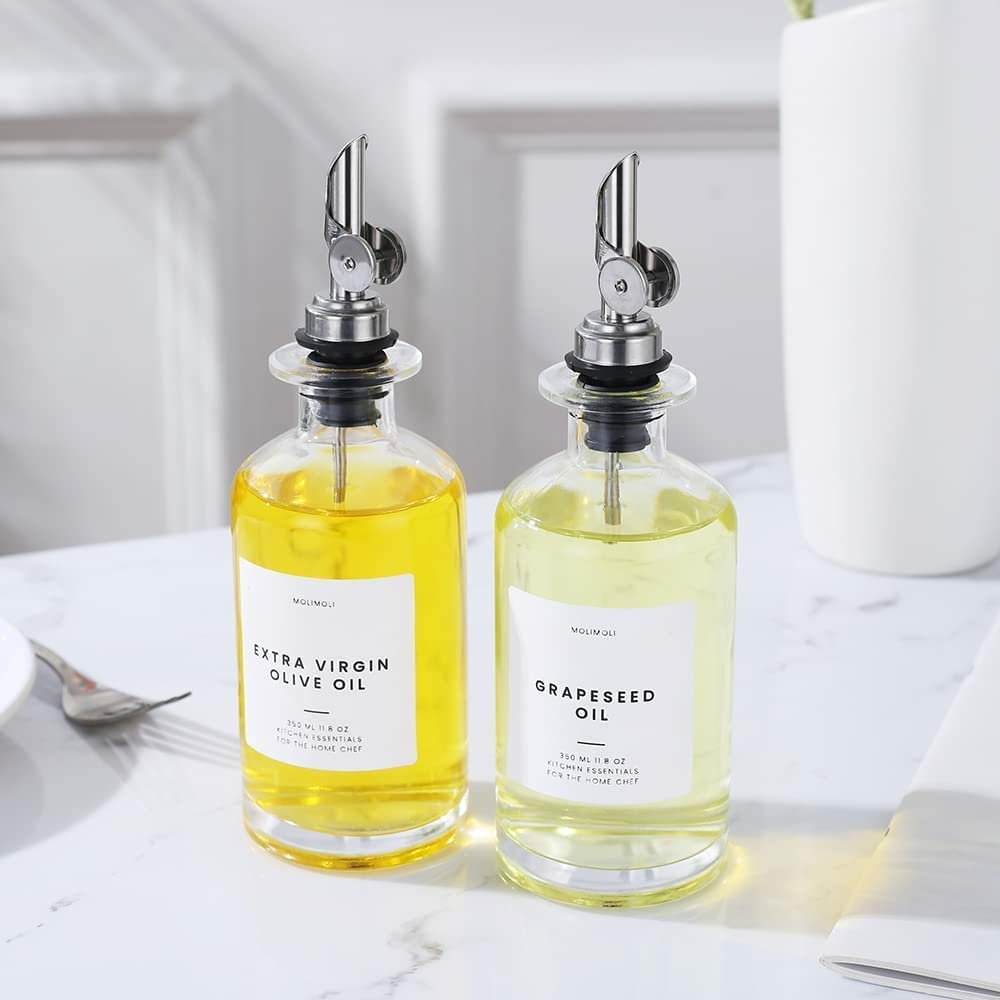 Molimoli Molimoli Oil and Vinegar Dispenser Set of 2 Glass Bottles with Metal Pour Spout for Kitchen 350ml Olive Oil Cruet - View 6 of 9