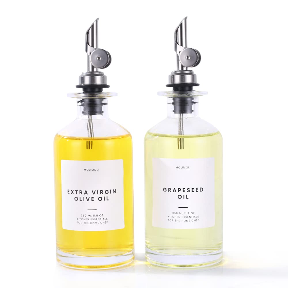 Molimoli Molimoli Oil and Vinegar Dispenser Set of 2 Glass Bottles with Metal Pour Spout for Kitchen 350ml Olive Oil Cruet