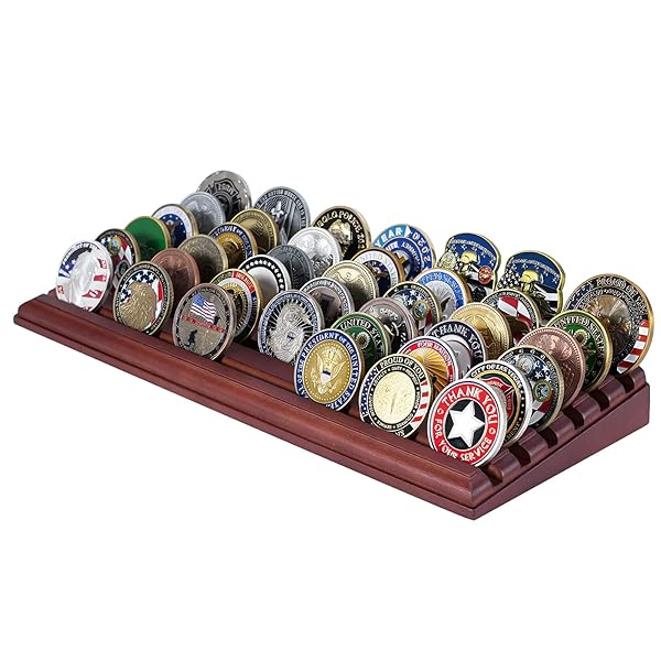 LIUYALO LIUYALO Challenge Coin Display Stand 6 Row Solid Wooden Holder Rack Case for 42 Coins