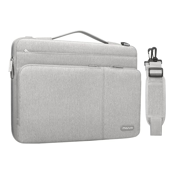 MOSISO 360 Protective Laptop Shoulder Bag for MacBook Pro 16 inch 2023-2019 and 15-15.6 inch Notebooks with Front Pockets and Handle Gray