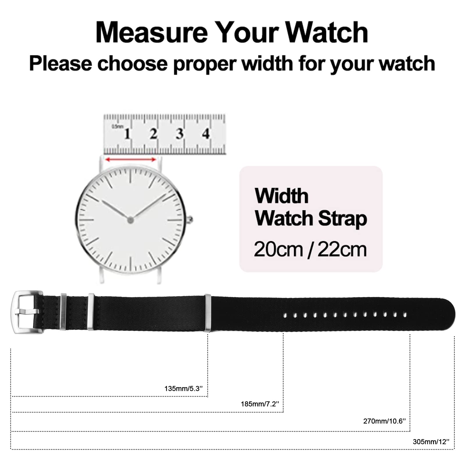 Watchdives Nylon Watch Band 18mm 20mm 22mm Multicolor Replacement Straps for Men Women Black Yellow Gray 20mm - View 7 of 9