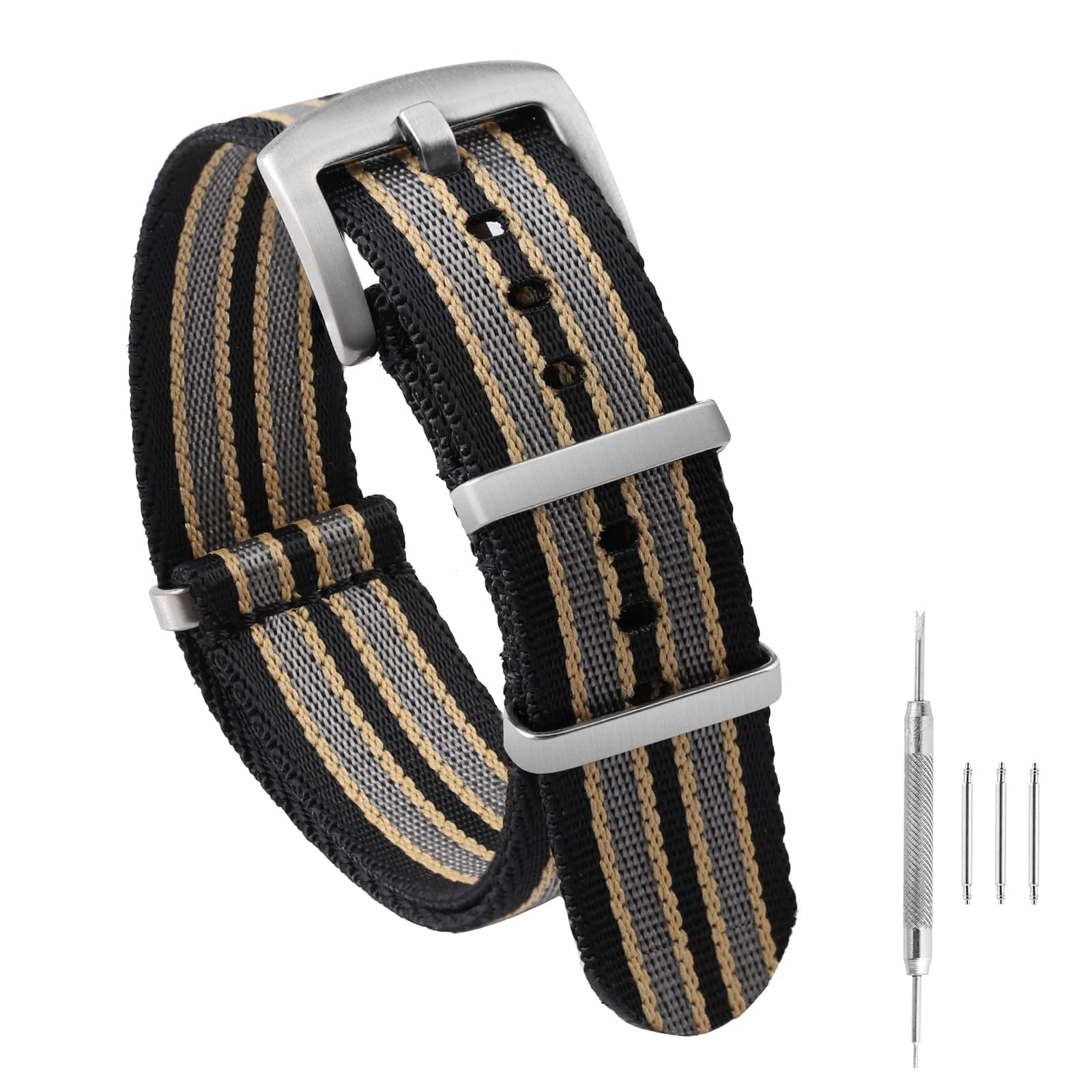 Watchdives Nylon Watch Band 18mm 20mm 22mm Multicolor Replacement Straps for Men Women Black Yellow Gray 20mm