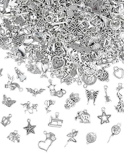 JIALEEY JIALEEY 400 PCS Wholesale Jewelry Making Charms Smooth Tibetan Silver Alloy Pendants for DIY Bracelet Necklace Crafting
