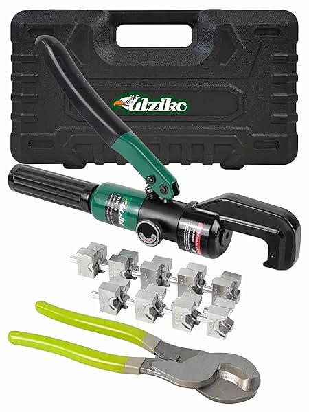 UTZIKO UTZIKO Hydraulic Cable Lug Crimper 10 US TON 12 AWG to 00 Electrical Terminal Tool Kit with 9 Die for Crimping and Cutting