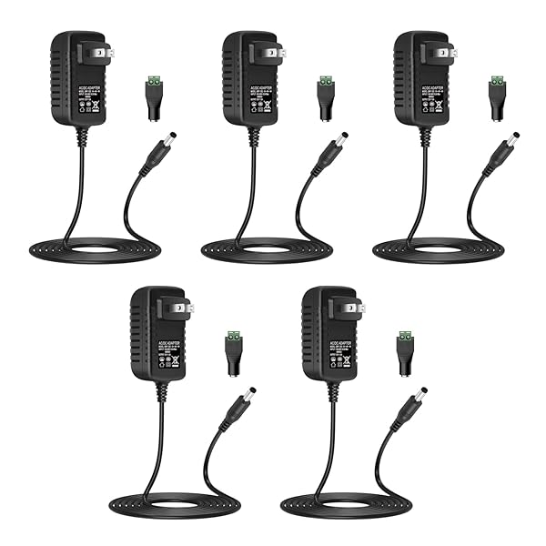 Deitybless Deitybless 12V 2A Power Supply Adapter for LED Strip Lights 120V AC to 12V DC Transformer 3.28Ft Cord 24 Watt Max 5 Pack