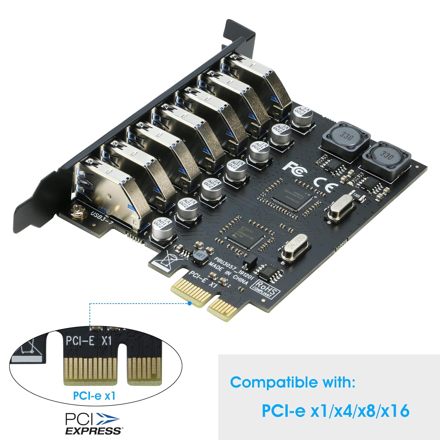 RIITOP USB 3.0 PCIe Expansion Card 7 Port RIITOP Adapter 5Gbps No Power Needed for Fast Data Transfer - View 2 of 7