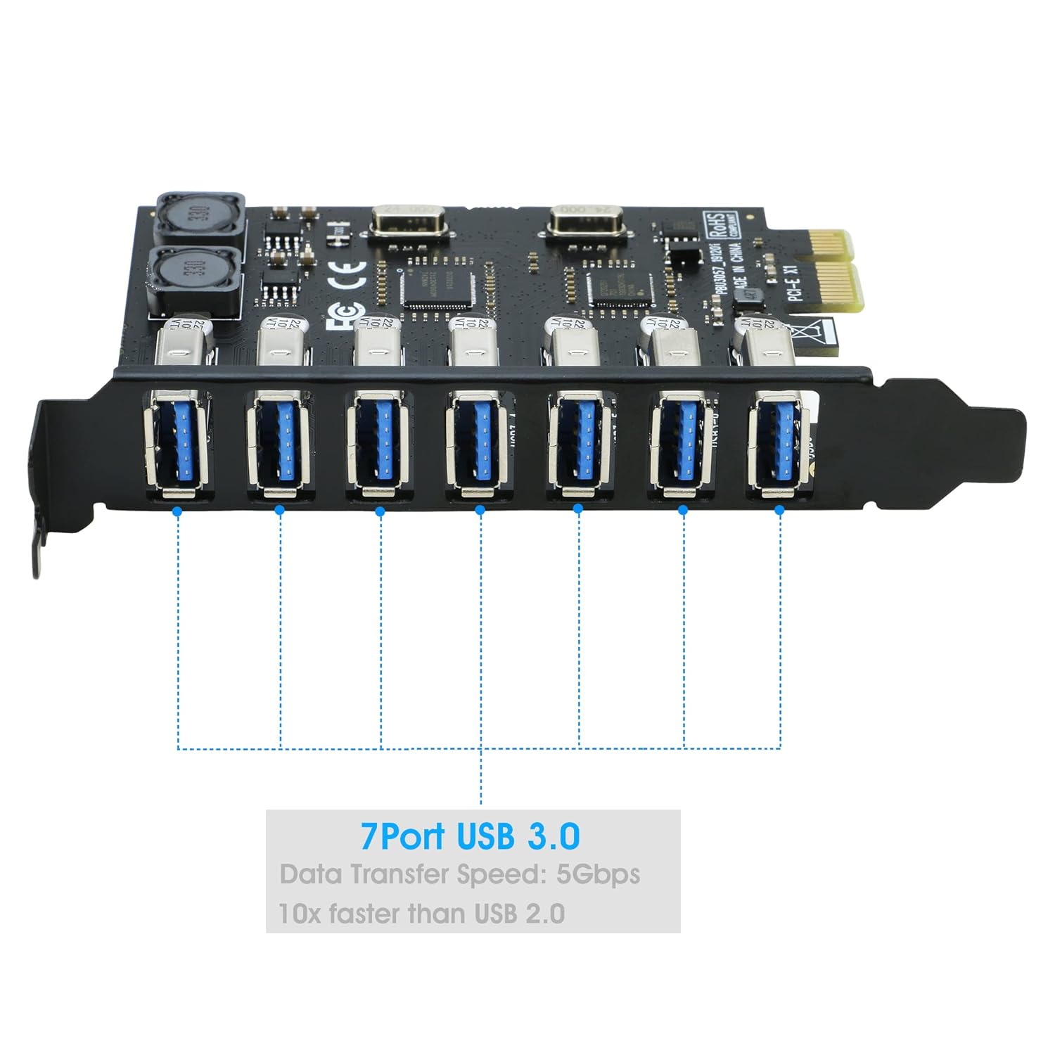 RIITOP USB 3.0 PCIe Expansion Card 7 Port RIITOP Adapter 5Gbps No Power Needed for Fast Data Transfer - View 3 of 7