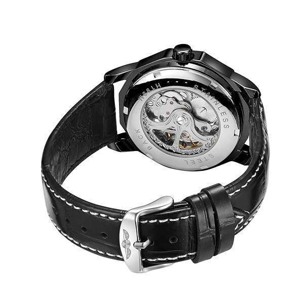 FORSINING FOR SINING Men's Automatic Skeleton Watch - Dodecagon Tourbillon with Leather Band (Black) - View 3 of 6