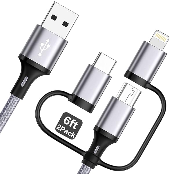 Miger Multi Charging Cable 6ft 2Pack 3 in 1 USB Charger Nylon Braided Fast Charging Cords for iPhone iPads Samsung Galaxy and More