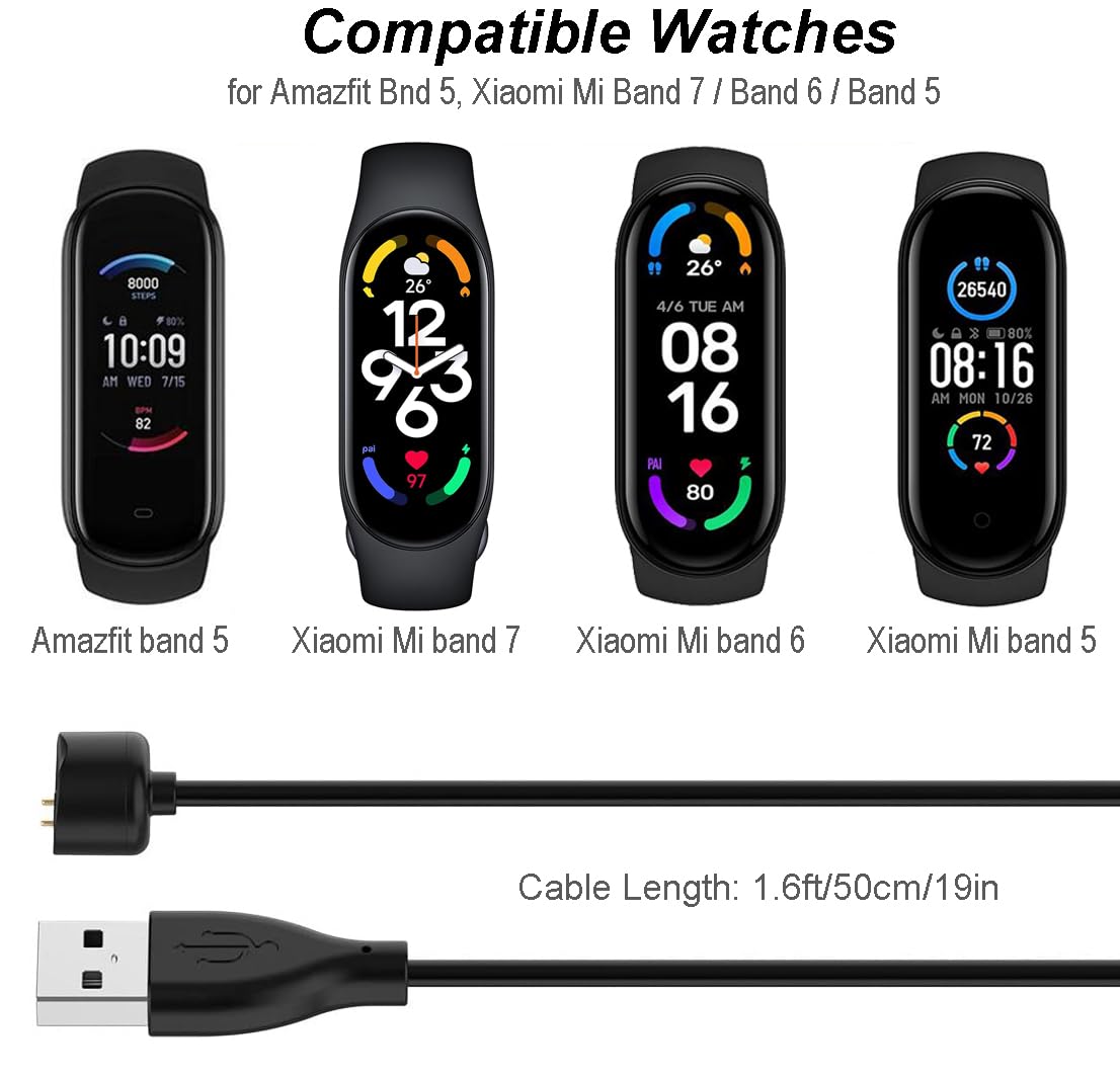 Emilydeals Emilydeals 2-Pack USB Charger for Amazfit Band 5 Xiaomi Mi Band 7 6 5 Activity Tracker Replacement Magnetic Cable 50cm 1.6ft - View 2 of 5