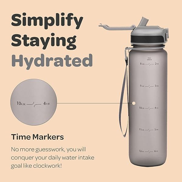 Hydracy Hydracy 32 Oz Motivational Water Bottle with Time Markers & Straw - BPA Free, Leak Proof Gym Bottle for Fitness & Outdoors - View 9 of 9