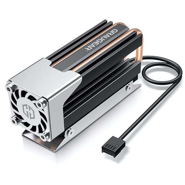 GRAUGEAR GRAUGEAR M.2 2280 SSD Heatsink with Dual Copper Pipes & 25mm PWM Fan - Efficient Cooling Solution