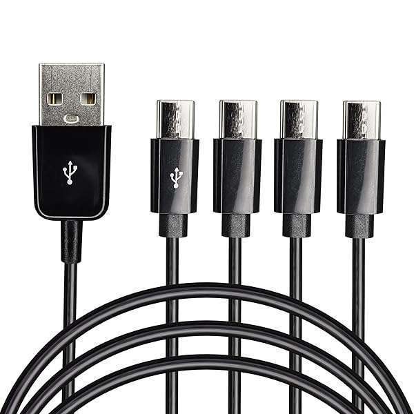 CERRXIAN CERRXIAN USB Type C Splitter Charging Cable,4.9ft 4 in 1 Multi Charging Cable, USB A to 4 x USB Type C Y Splitter Data Snyc Cord(1.5m-4 USB C, Black)