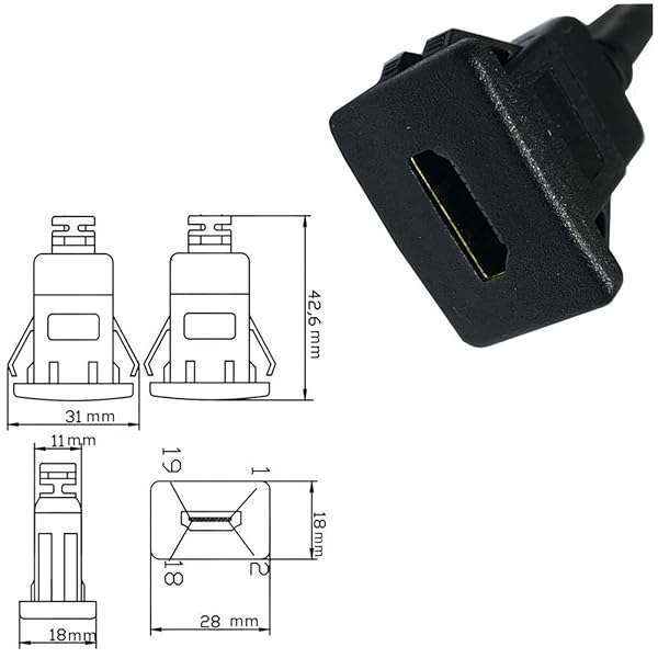 Qaoquda Qaoquda HDMI Flush Mount Cable 1M - Male to Female Extension for Car, Boat & Motorcycle - View 7 of 7
