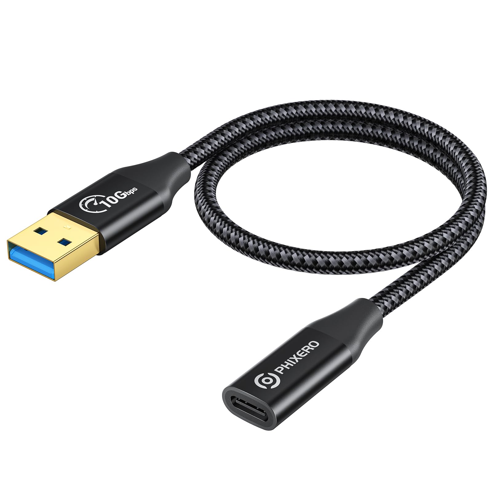 PHIXERO 10Gbps USB C Female to Male Adapter - 3A Fast Charging & Data Transfer for Laptops, PCs, and More