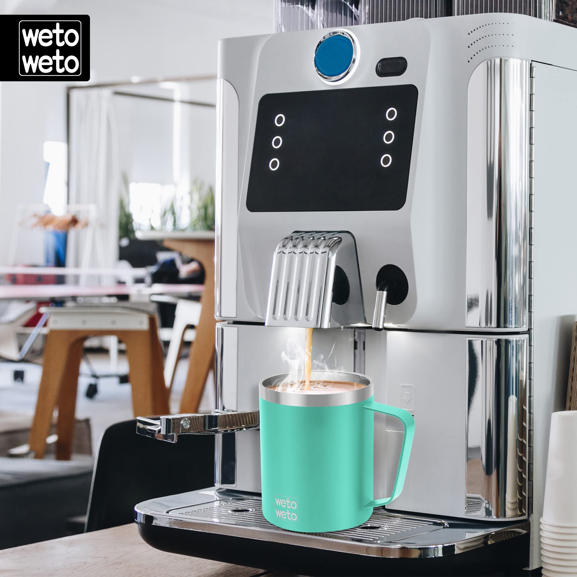 WETOWETO WETOWETO 14 oz Vacuum Insulated Coffee Mug Double Wall Stainless Steel Travel Tumbler with Lid Aquifer Blue for Outdoor Use - View 5 of 6