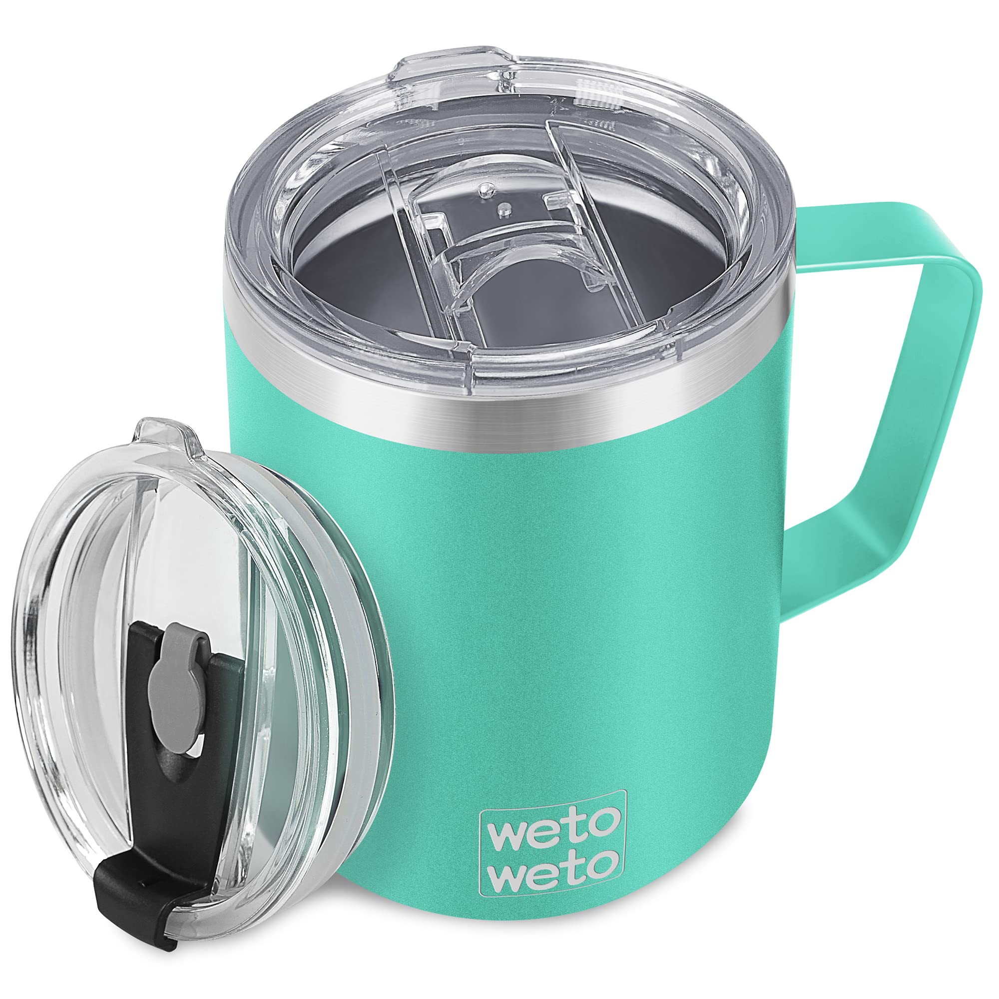 WETOWETO 14 oz Vacuum Insulated Coffee Mug Double Wall Stainless Steel Travel Tumbler with Lid Aquifer Blue for Outdoor Use