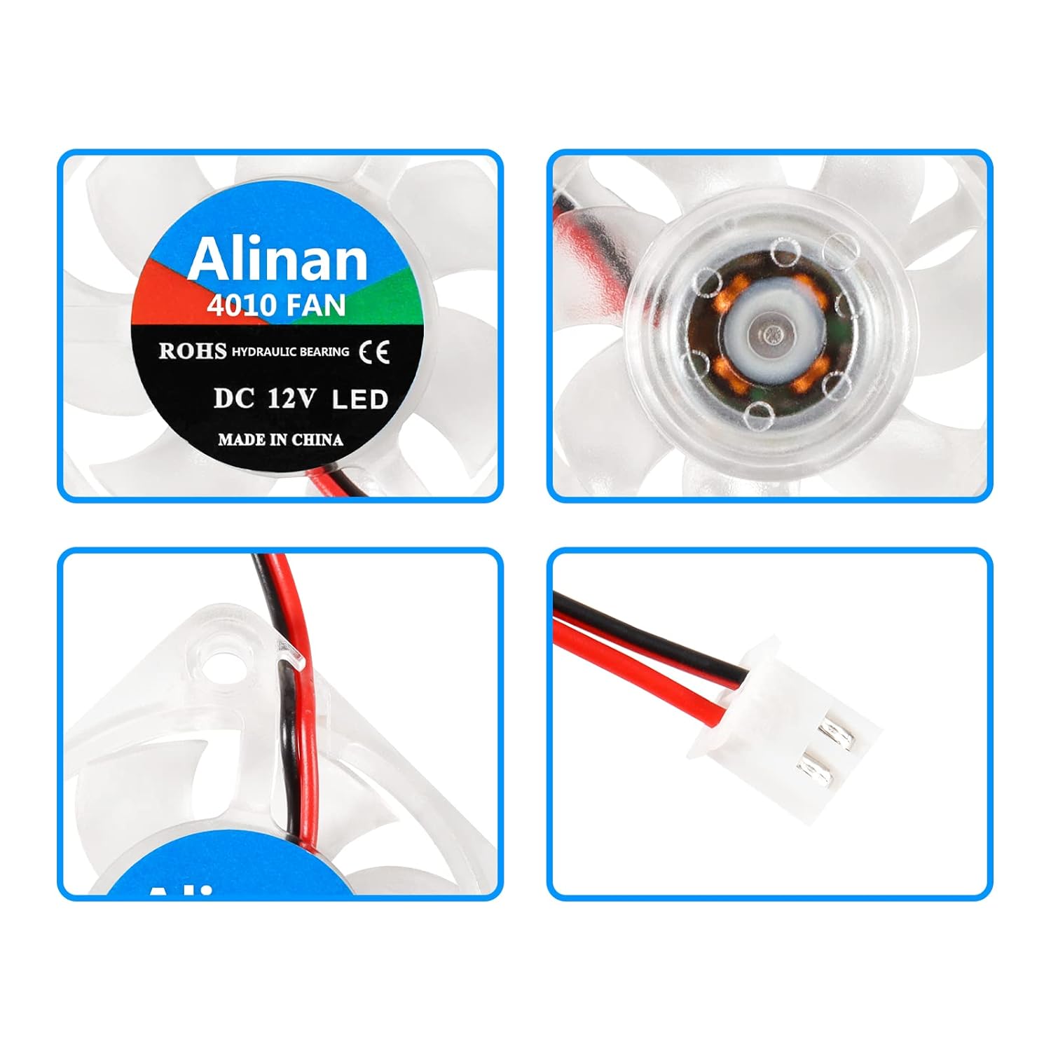 Alinan Alinan 6pcs 4010 12V Color LED Mini Brushless Cooling Fan for 3D Printer PC Case CPU 40x40x10MM 0.05A - View 3 of 7