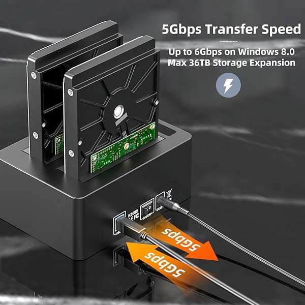MAIWO "MAIWO Dual Bay Hard Drive Dock: Clone & Expand Storage for 2.5/3.5" SATA HDD/SSD, 44TB Capacity, 3X USB 3.0 Hub" - View 5 of 11