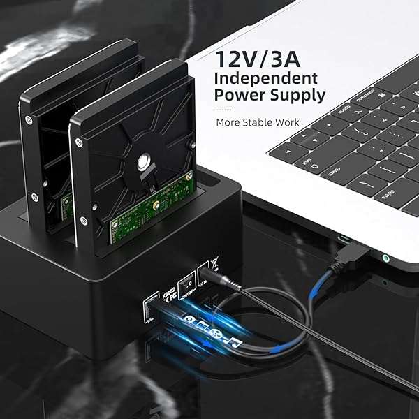 MAIWO "MAIWO Dual Bay Hard Drive Dock: Clone & Expand Storage for 2.5/3.5" SATA HDD/SSD, 44TB Capacity, 3X USB 3.0 Hub" - View 6 of 11