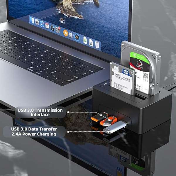 MAIWO "MAIWO Dual Bay Hard Drive Dock: Clone & Expand Storage for 2.5/3.5" SATA HDD/SSD, 44TB Capacity, 3X USB 3.0 Hub" - View 8 of 11