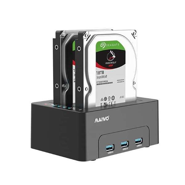 MAIWO "MAIWO Dual Bay Hard Drive Dock: Clone & Expand Storage for 2.5/3.5" SATA HDD/SSD, 44TB Capacity, 3X USB 3.0 Hub"