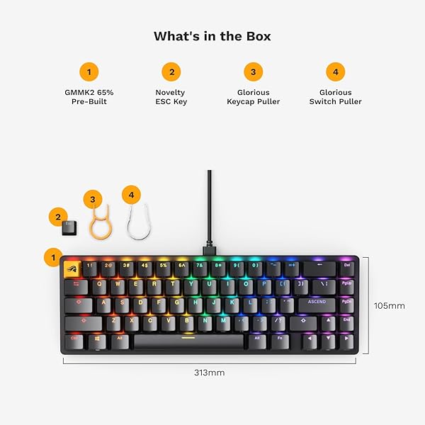 GLORIOUS Glorious GMMK 2 TKL Mechanical Keyboard: Custom 65% Compact, Hotswap Cherry MX Switches & Double Shot Keycaps for Ultimate PC Gaming - View 8 of 9