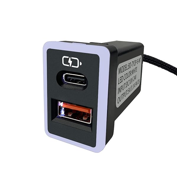 B&DOG XSIN Fast Charging B&DOG XSIN Car Charger PD QC3.0 for Toyota - Type C USB with LED Light, Compact Design