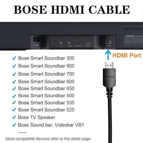 LILIBIN 4K HDMI Cable for Bose Soundbars & Speakers - Compatible with 300, 900, 700, 600/650/500/535/525, VB1 - 5FT ARC Cord - View 4 of 9