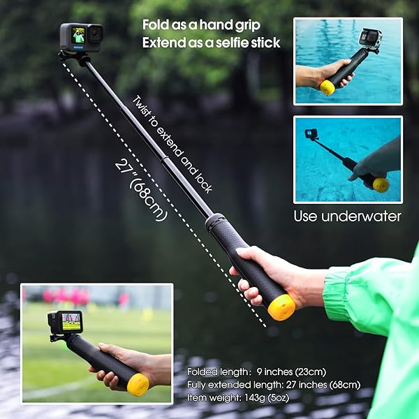 SOONSUN SOONSUN 4-in-1 Floating Selfie Stick & Tripod for GoPro Hero 13-4, AKASO, SJCAM - Waterproof Monopod for Action Cameras - View 6 of 7