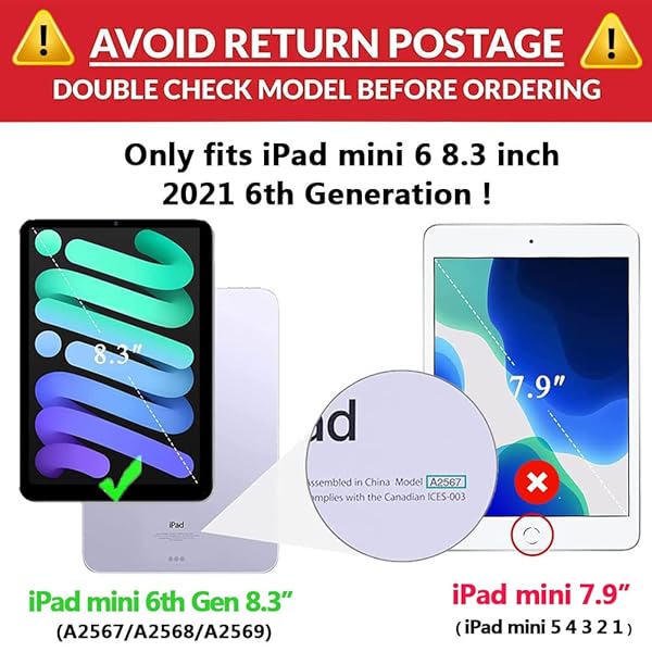 Tading iPad Mini 7 Case Cute Butterfly Shockproof EVA Foam Stand Cover for Kids 6th 7th Generation 8.3 Inch Tablet Red - View 3 of 10