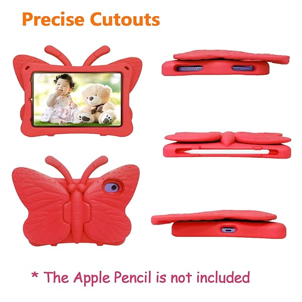 Tading iPad Mini 7 Case Cute Butterfly Shockproof EVA Foam Stand Cover for Kids 6th 7th Generation 8.3 Inch Tablet Red - View 8 of 10