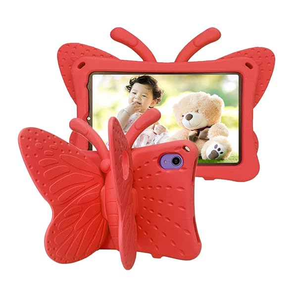 Tading iPad Mini 7 Case Cute Butterfly Shockproof EVA Foam Stand Cover for Kids 6th 7th Generation 8.3 Inch Tablet Red - View 2 of 10