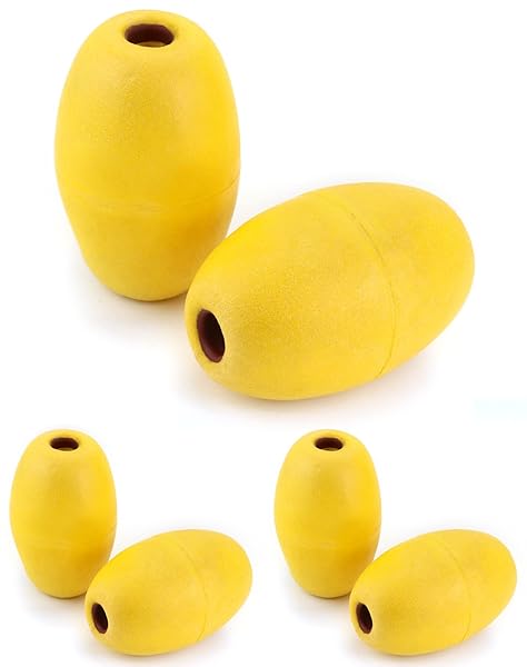"QWORK Oval Water Floats 6 Pack - 3.5"x5.5" for Pools & Water Ski Ropes - Durable Yellow with 1/2" Hole"